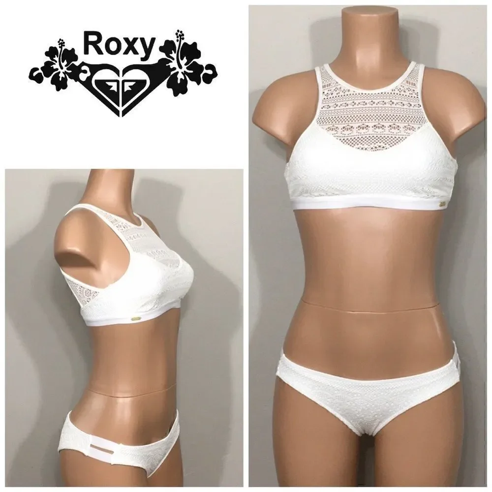 ROXY ivory crochet bikini set. New